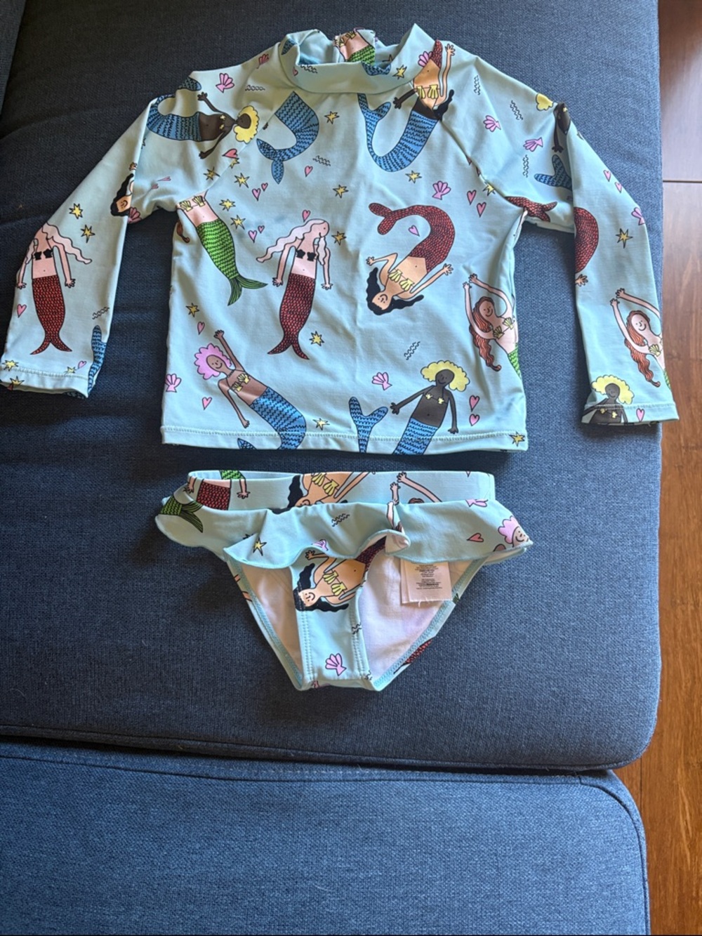 Stella McCartney - Kids' Long-Sleeve Mermaid Rash Guard Swim Set - Light Aqua